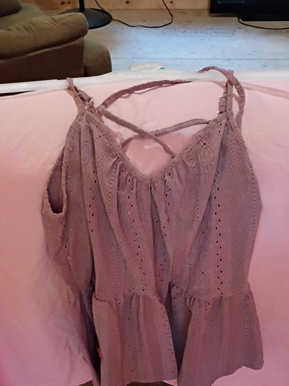 Maurices Dusty Mauve Eyelet Peplum Cami with Strappy Back